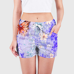 Шорты женские Растения на розовом фоне, цвет: 3D-принт — фото 2
