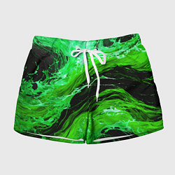 Шорты женские Зелёные брызги на чёрном фоне, цвет: 3D-принт