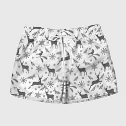 Шорты женские Новогодние мотивы олени и снежинки, цвет: 3D-принт