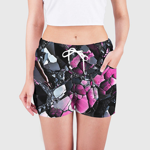 Женские шорты Чёрно-розовый камень / 3D-принт – фото 3