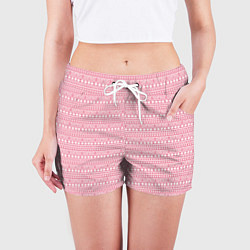 Шорты женские Розовый с белым простой узор, цвет: 3D-принт — фото 2