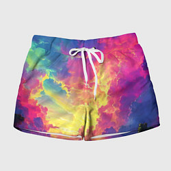 Шорты женские Розовые облака на синем небе, цвет: 3D-принт