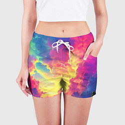 Шорты женские Розовые облака на синем небе, цвет: 3D-принт — фото 2