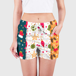 Шорты женские Новогодние паттерны комбинация, цвет: 3D-принт — фото 2