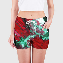 Шорты женские Голубой минерал в красном камне, цвет: 3D-принт — фото 2