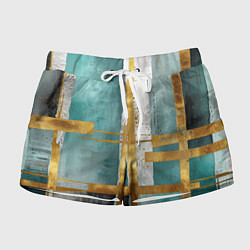 Шорты женские Узоры акварелью бирюзового и золотого цвета, цвет: 3D-принт