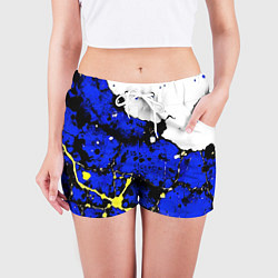 Шорты женские Сине-жёлтая абстракция на белом фоне, цвет: 3D-принт — фото 2
