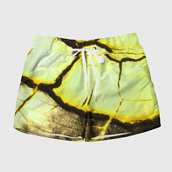Шорты женские Трещины на абстрактном жёлтом фоне, цвет: 3D-принт