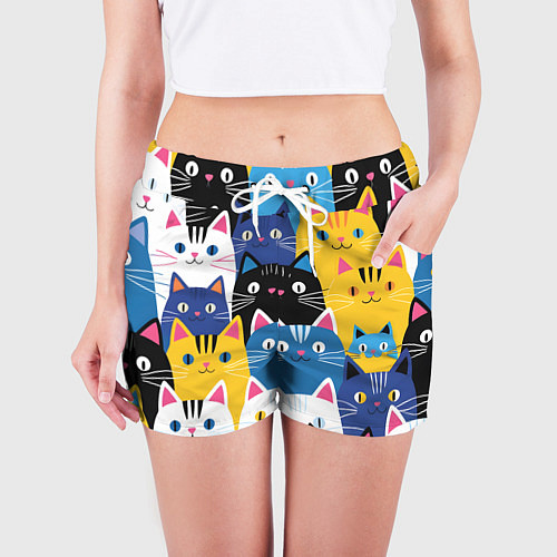 Женские шорты Много цветных котиков / 3D-принт – фото 3