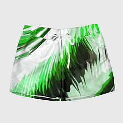 Шорты женские Чёрно-зелёные острые полосы на белом фоне, цвет: 3D-принт