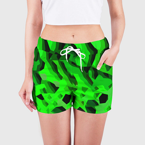 Женские шорты Чёрно-зелёная пористая абстракция / 3D-принт – фото 3