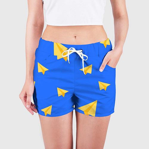 Женские шорты Желтый самолетик / 3D-принт – фото 3