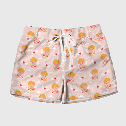 Шорты женские Паттерн с милыми купидонами и крылатыми сердечками, цвет: 3D-принт