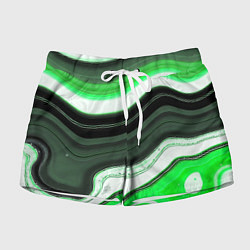 Шорты женские Волнистые горизонтальные чёрно-зелёные полосы на б, цвет: 3D-принт