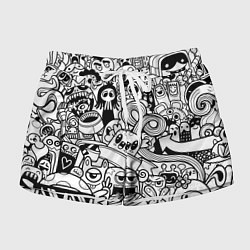 Шорты женские Black and white doddle monsters, цвет: 3D-принт