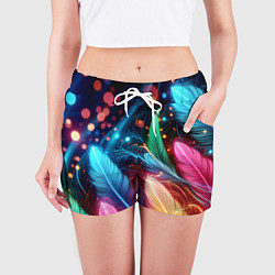 Шорты женские Яркие красочные неоновые перья, цвет: 3D-принт — фото 2