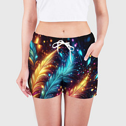 Шорты женские Неоновые разноцветные перья, цвет: 3D-принт — фото 2