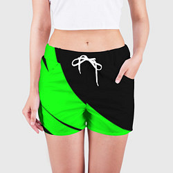 Шорты женские Чёрный с зелёным двуцветный, цвет: 3D-принт — фото 2