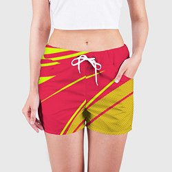 Шорты женские Красно-розовый с салатовым точечный, цвет: 3D-принт — фото 2