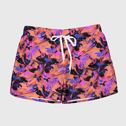 Шорты женские Абстрактные цветы - текучая краска, цвет: 3D-принт