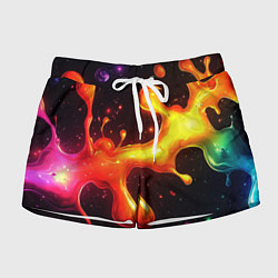 Шорты женские Радужные кляксы на черном фоне, цвет: 3D-принт