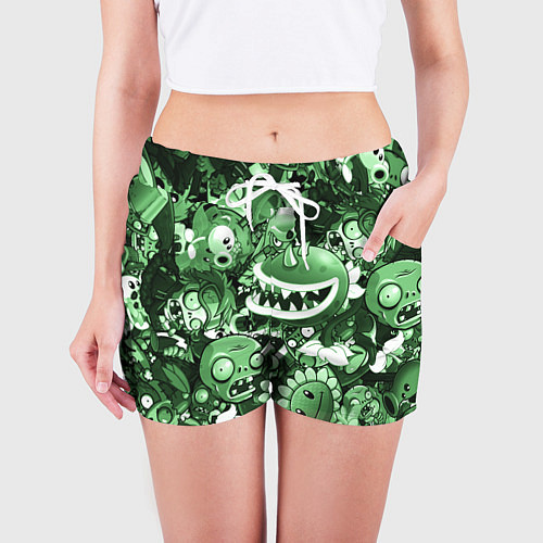 Женские шорты Растения против зомби в зеленом цвете / 3D-принт – фото 3