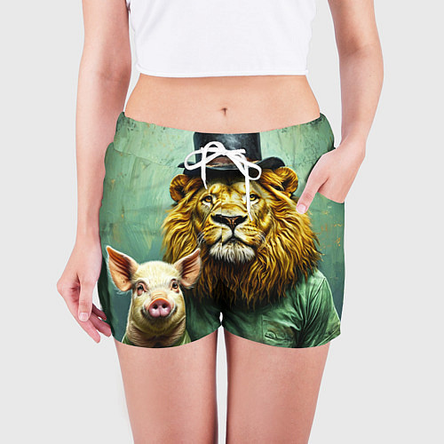 Женские шорты Лев со свиньей / 3D-принт – фото 3