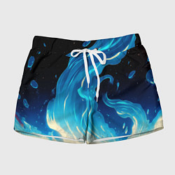 Шорты женские Бело-синее пламя из абстрактных красок, цвет: 3D-принт