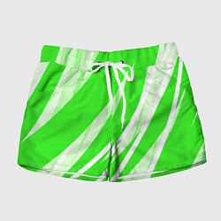 Шорты женские Яблочный зелёный абстракция с полосами, цвет: 3D-принт