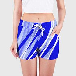 Шорты женские Абстрактный синий полосатый, цвет: 3D-принт — фото 2