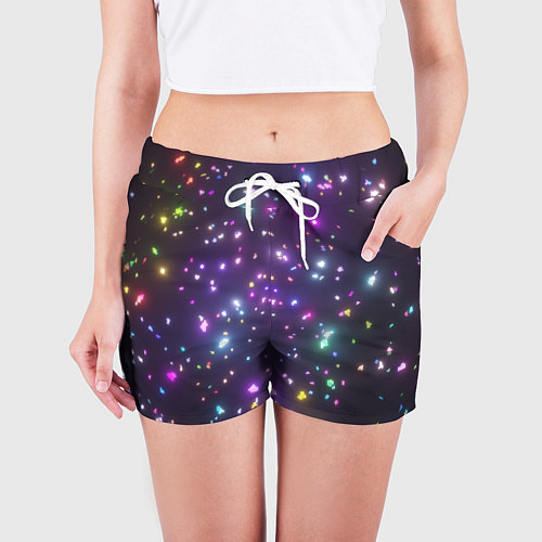 Женские шорты Светящиеся пазлы разноцветные / 3D-принт – фото 3