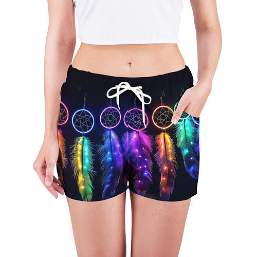 Женские шорты Ловцы снов - свечение перьев / 3D-принт – фото 3