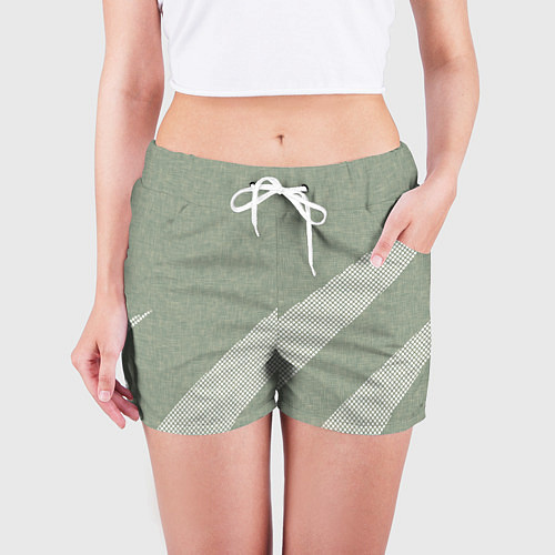 Женские шорты Светлый серо-зелёный абстрактный / 3D-принт – фото 3