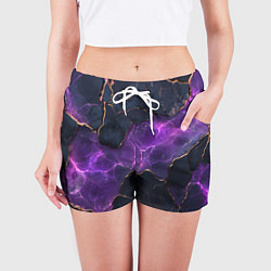 Шорты женские Фиолетовый разлом с молниями, цвет: 3D-принт — фото 2