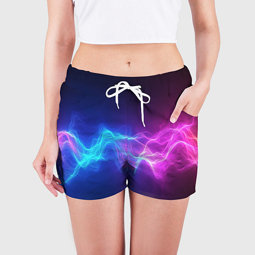 Женские шорты Звуковая волна неоновый узор / 3D-принт – фото 3