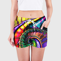 Шорты женские Фрактальный узор неоновый, цвет: 3D-принт — фото 2