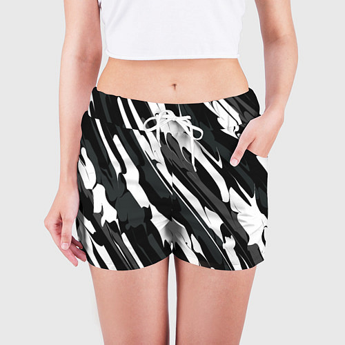 Женские шорты Разводы белым на черном / 3D-принт – фото 3
