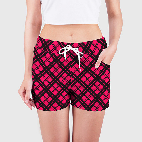 Женские шорты Чёрно-розовый крупная клетка / 3D-принт – фото 3