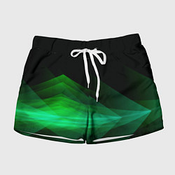 Шорты женские Неоновая зеленая абстракция на черном фоне, цвет: 3D-принт