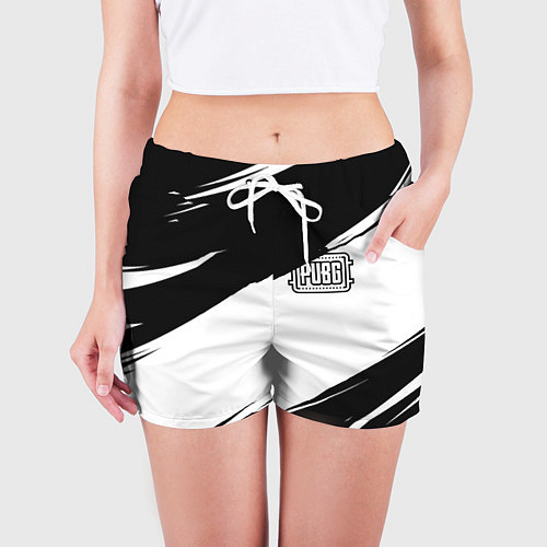 Женские шорты PUBG черно белые краски / 3D-принт – фото 3