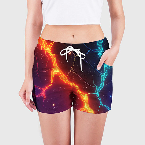 Женские шорты Сине-оранжевые молнии текстура / 3D-принт – фото 3