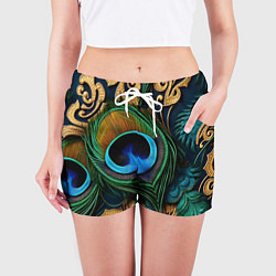 Шорты женские Узоры и перья павлина, цвет: 3D-принт — фото 2