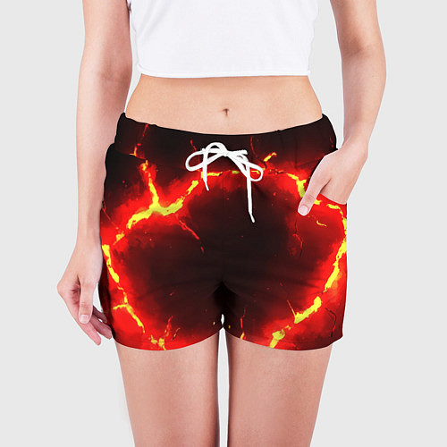 Женские шорты Красный круг из огня текстура / 3D-принт – фото 3