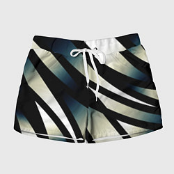 Шорты женские Чёрно-белый с синим затемнением полосы, цвет: 3D-принт