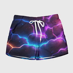 Шорты женские Синие и фиолетовые молнии в разломе, цвет: 3D-принт