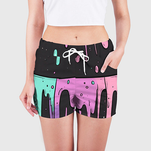 Женские шорты Стекающая краска текстура / 3D-принт – фото 3