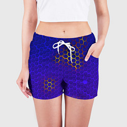 Шорты женские Неоновые соты броня, цвет: 3D-принт — фото 2