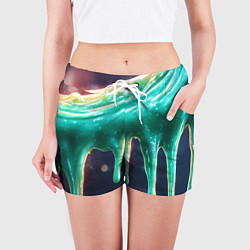Шорты женские Текстура стекающая зеленая клякса, цвет: 3D-принт — фото 2