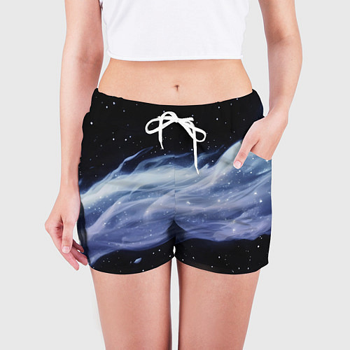 Женские шорты Синяя волна в космосе - текстура / 3D-принт – фото 3