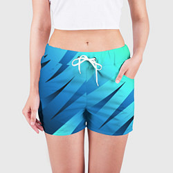 Шорты женские Сине-голубой абстрактные полосы, цвет: 3D-принт — фото 2